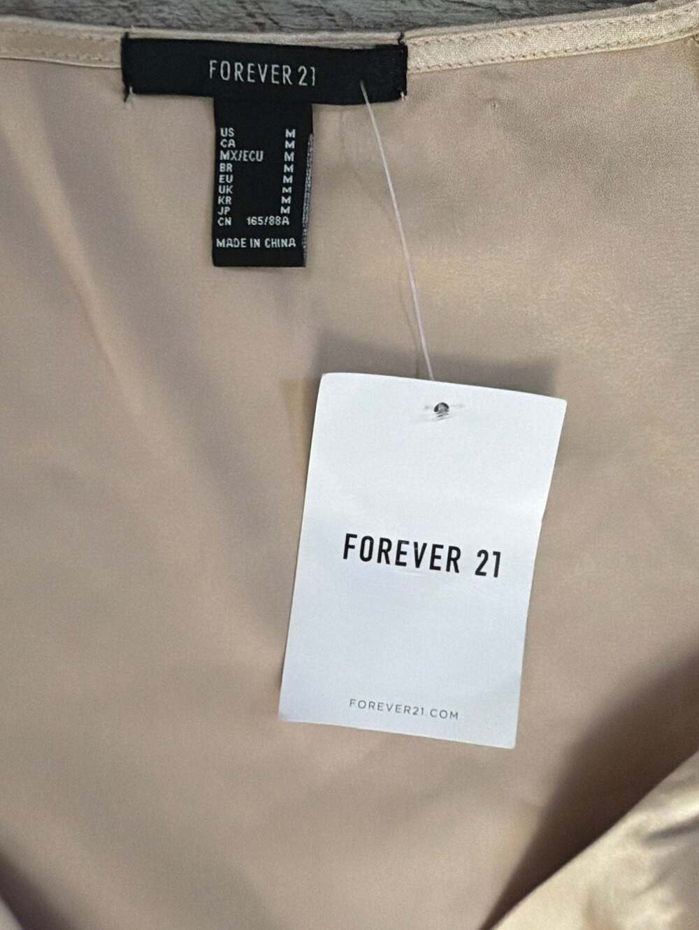 Forever 21 Champagne Satin Tie-Front Puff Sleeve Blouse - Picture 4 of 5